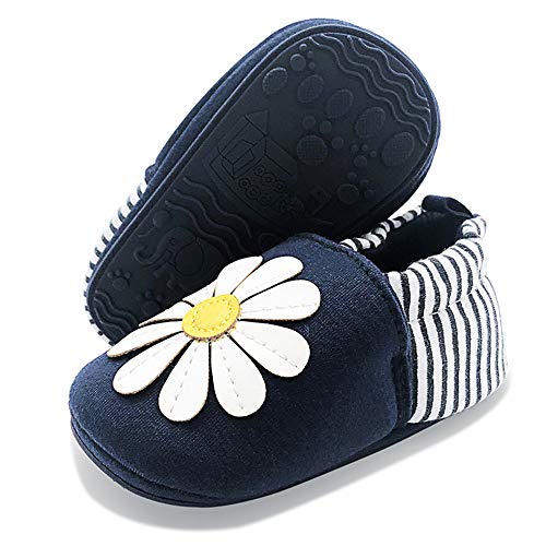 LAFEGEN Baby Boy Girl Walking Shoes Non Slip Soft Sole Infant Toddler Slipper Newborn Moccasins First Walker House Crib Sneaker Shoes, 01 Navy Flower,12-18 Months Toddler
