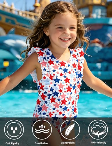 Image of RAISEVERN Baby Girls Swimsuit Ruffles Bathing Suits Cute Beach Sport Swimming Backless Summer One Piece Swimwear 2-7 Years