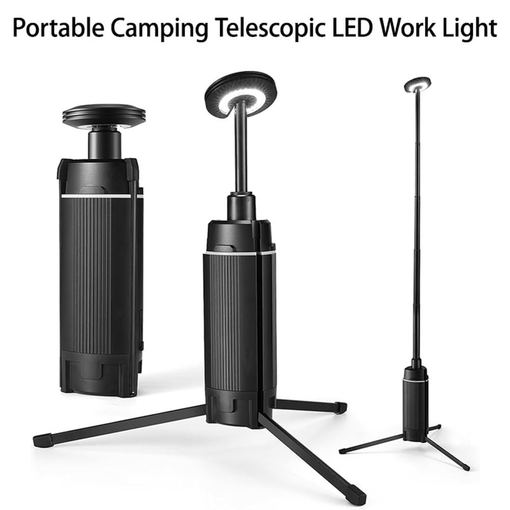 Tragbare Campinglaterne, Teleskopische LED-Arbeitsleuchte, Wiederaufladbar über USB, für Outdoor-Angelzelt, Notlampe mit Stativ
