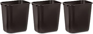 Rubbermaid 295600BK Deskside Plastic Wastebasket, Rectangular, 7 gal, Black (3)