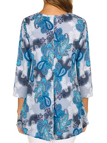 Image of Nandashe Womens 3 /4 Sleeves Floral Tunic Shirts Summer Casual Dressy Blouse Tops