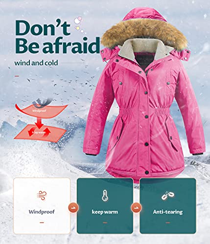 Image of CREATMO US Girl's Long Winter Warm Parka Sherpa Trimmed Collar Puffer Ski Jacket Coat