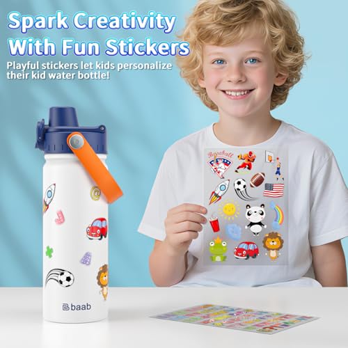 Image of baab 18oz Kids Insulated Water Bottle 18 /8 Stainless Steel Kids Cup 2 Pack | BPA-Free, DIY Stickers, Lockable Spout Lid, Leakproof & Spillproof, Easy to Clean & Carry, Gift for Boy Girl Youth School