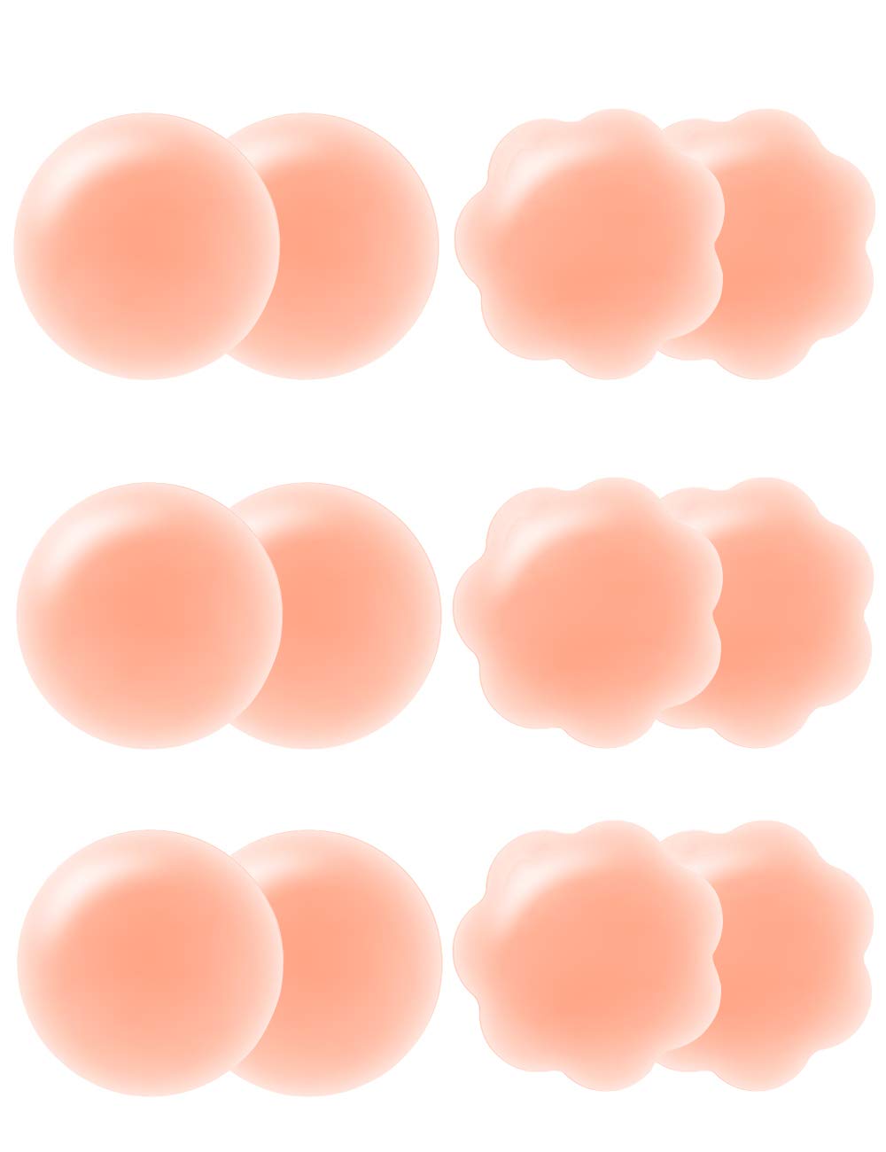 Arctic Penguin Nipple Covers Reusable Silicone Pasties for Women Breast Petals Stickers Adhesive Bra Skin Color (Round-3 Pairs & Petal-3 Pairs)