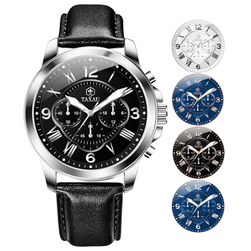 Leather Watches for Men Casual Waterproof Men's Chronograph Watch Luxury Dress Men Watch Classic Stainless Steel Analog Quartz Mens Wrist Watches with Date Luminous Large Face