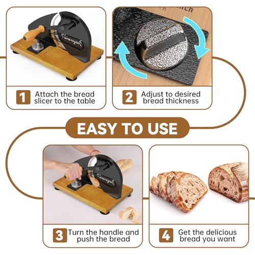 Image of vanerepok Upgrade Manual Bread Slicer for Homemade Sourdough Bread, Classic Hand Crank Home Bread Slicer With Scale Line and Steel Fence, Sharp Blade, Adjustable Width for Homemade & Commercial Use