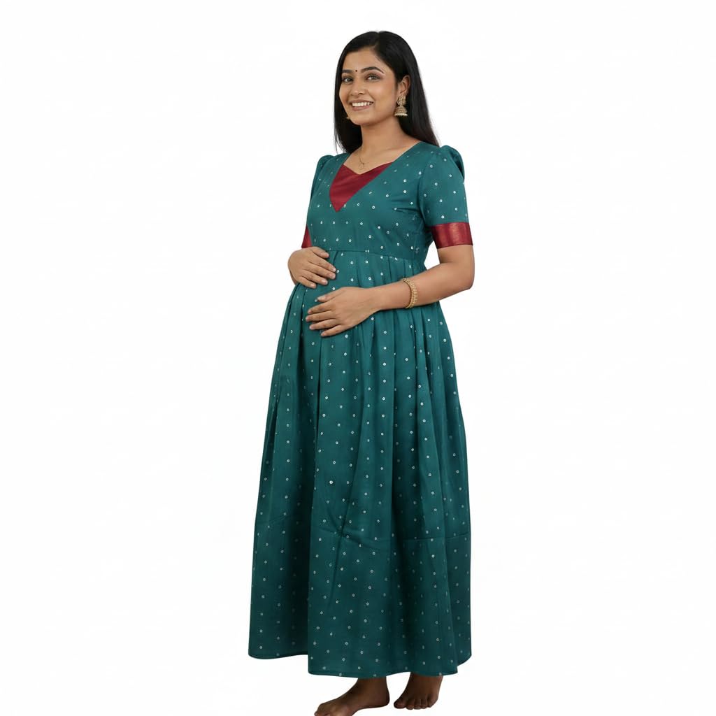 Yath Attire Traditional Green Maroon Silk Feeding Dress for Women | Puff Sleeve with Border | Full Crepe Lining | Two Invisible Zips & Back Tie-picture-18