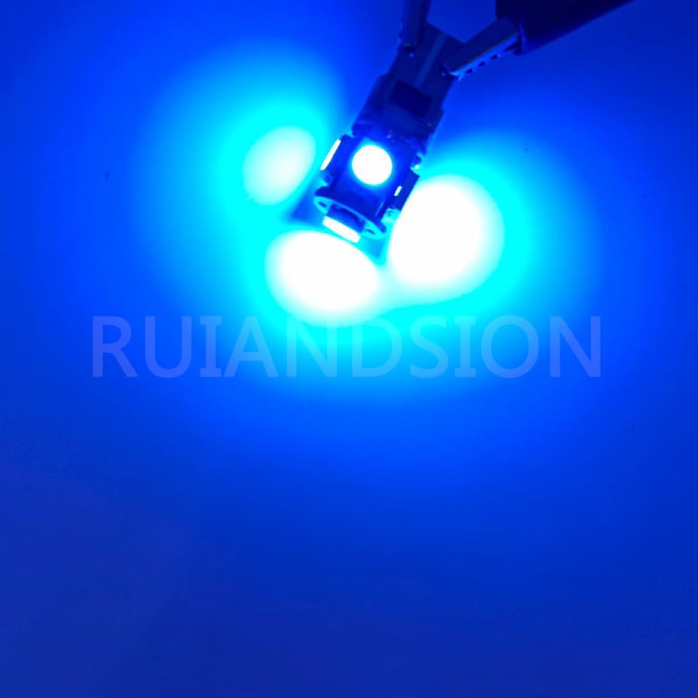 Ruiandsion Lampadina LED Blu Cuneo 501 T10 W5W Confezione 40pz, 5 SMD 5050 150 Lumen 12V DC, Luci Interne Porte Targa Posizione per Auto Furgoni Moto - Fornitura All'ingrosso Officina