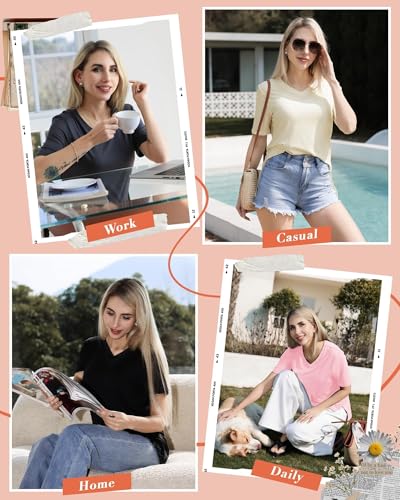 GAYHAY Womens V Neck T Shirts Oversized Loose Fit Short Sleeve Tops Casual Summer Vacation 20254