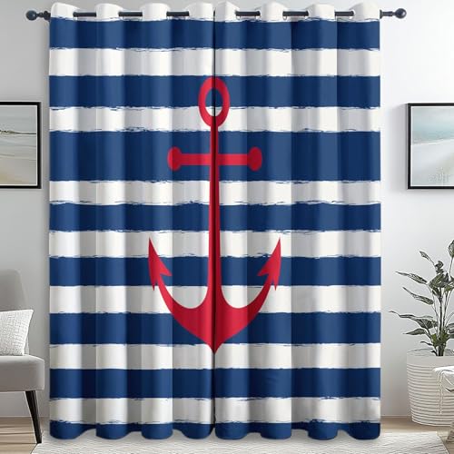 Genérico Cortinas Salon Modernas, Simple Logotipo Rayas impresión patrón, Rojo Azul Cortinas Opacas Termicas Aislantes, 140An x 280Al cm (2 Paneles) para la decoración del Dormitorio
