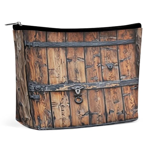 Neceser de Piel sintética con Puerta de Madera rústica para Mujer, Neceser de Viaje portátil con Cremallera, Bonito Neceser, Regalo Ideal para Chicas, Mujeres y mamás.
