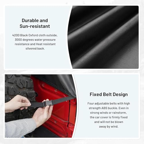 Image of 420D Car Cover Fits for RAM 1500 Limited Crew Cab 2019 /Silverado 2500 AWD 2015 /Sierra 1500 2011All Weather Truck Car Covers with Zipper Door & Reflective Safety Strips,Sun Rain Snow Dust Uv Protection