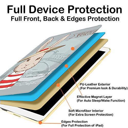 Image of DuraSafe Cases for iPad 8.3 Inch Mini 6th [ Mini 2021 6 Gen ] A2567 A2568 A2569 MK7M3HN /A MLWL3HN /A MK7R3HN /A MK7P3HN /A MLWR3HN /A MK7X3HN /A MK7V3HN /A MK893HN /A Printed Flip Book Cover - Bunny Hat