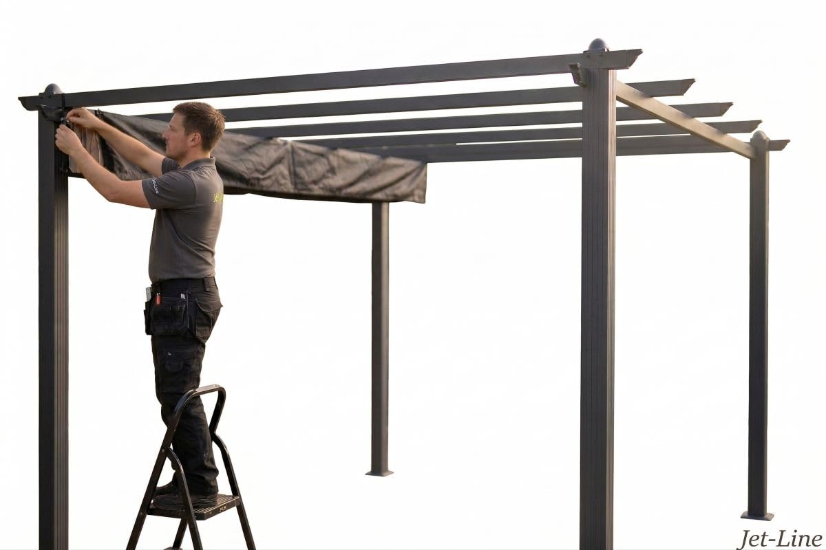 Jet-Line Bâche Luxor | Tonnelle Pergola 4 x 3 m | Noir | Bâche d'Hiver | Protection UV et Contre les Intempéries