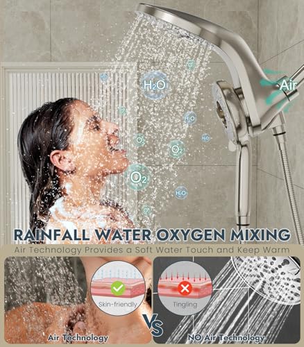 Ducha tipo lluvia con cabezal de mano, ducha dual con 13 funciones de alta presión, combo 2 en 1 con manguera de 72 pulgadas, acabado níquel cepillado miniatura 4