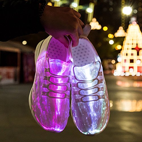 Fiber Optic LED Light up Shoes for Men and Women, Lightweight Sneakers USB Charging Glowing Party Shoes (US 12.5 Men = EUR 46, White)2