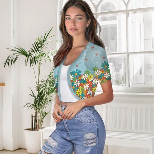 Image of Womens Short Sleeve Bolero Shrug Open Front Knit Cropped Cardigan Shoulder Cover for Dress Cute Casual Knit Cover Up