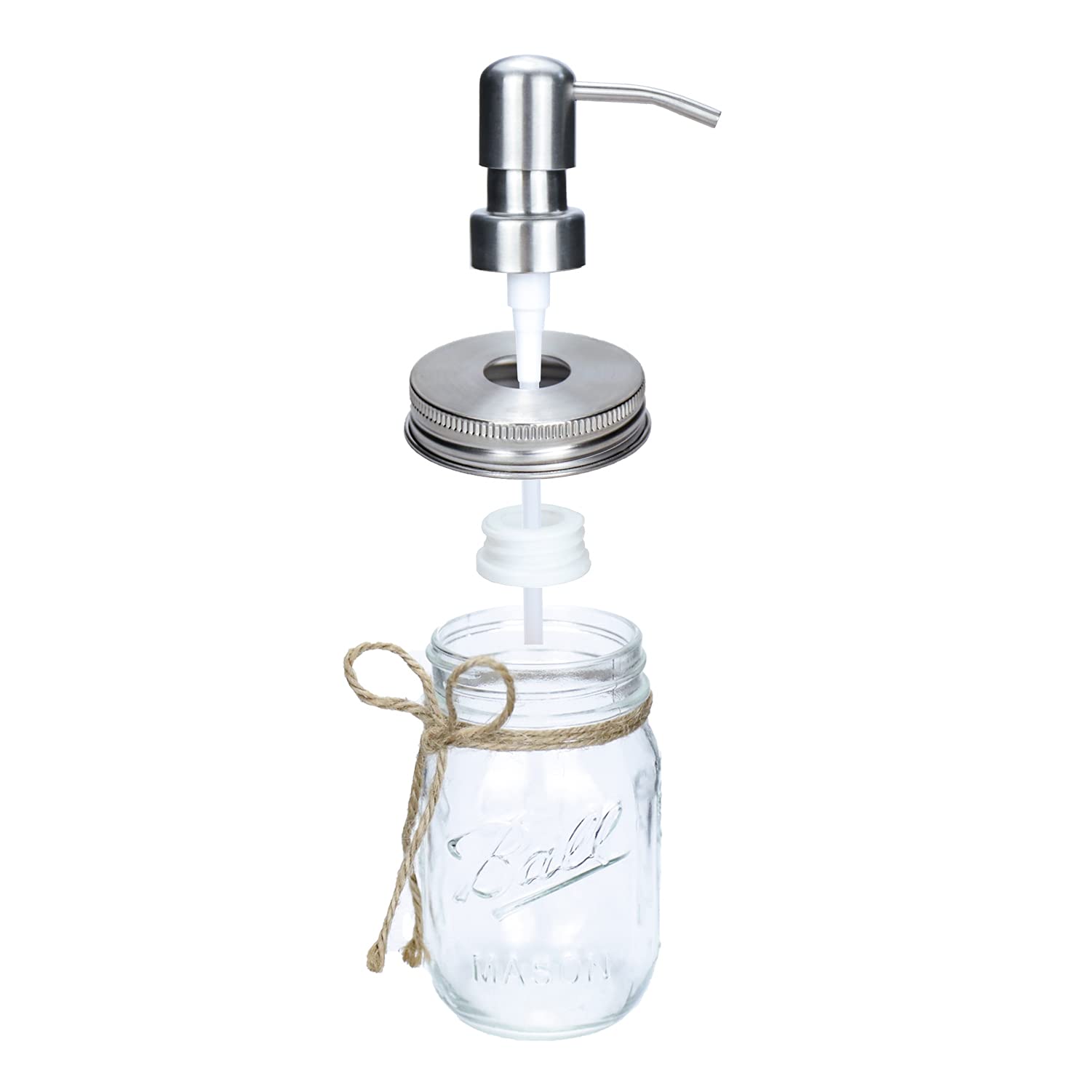 Dispensador de jabón para Tarro de masón 2 Unidades 16 oz Vidrio Transparente Bomba Acero Inoxidable
