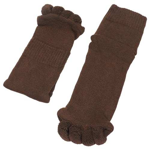 Image of Aegon Foot Alignment Socks Cotton | 5 Toe Separator | For Foot Pain Relief | Bunion Corrector | Hallux Valgus | Plantar Fasciitis | 1 Pair (Brown)