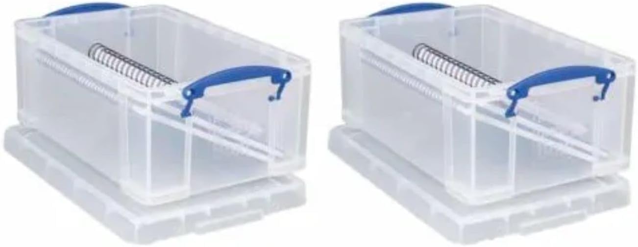 Really Useful Box 9 Litre Plastic Storage Box Clear, Multi-purpose stacking storage, with a lid and clip lock handles, Ideal for home, office, school and arts and crafts storage (2, Clear, 9L)