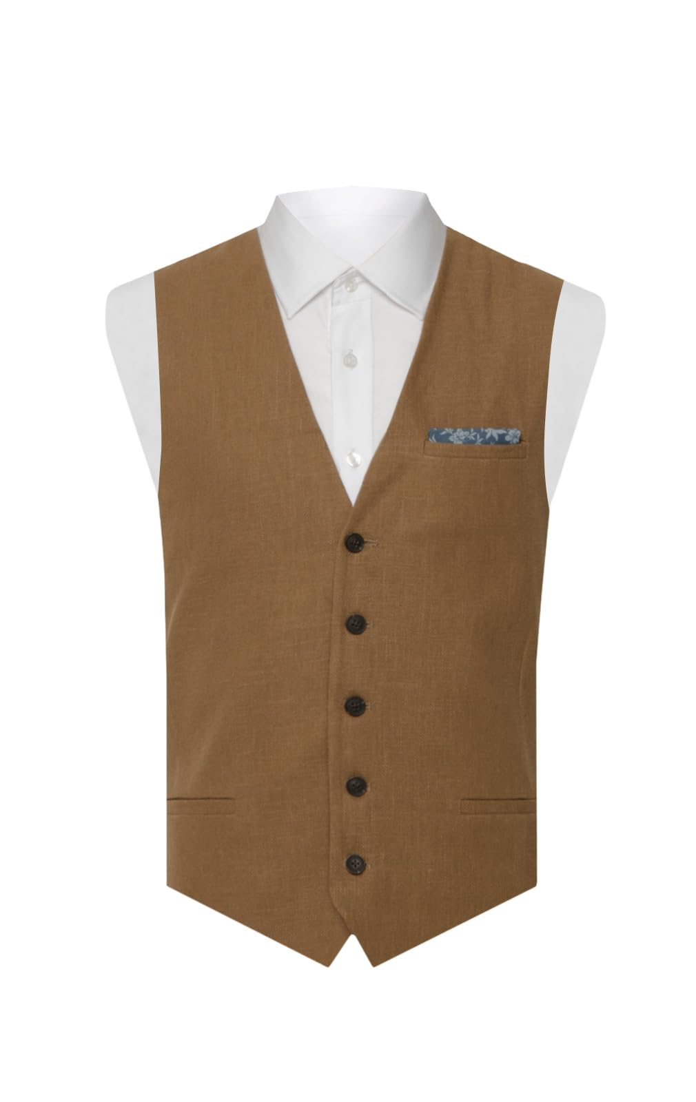 Dobell Mens Mid Brown Ramie Waistcoat Regular Fit-L (42-44in)