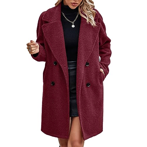 Yusat Abrigo de Invierno para Mujer con Cuello Vuelto, Doble Botonadura, Color, Casual, con Bolsillos Laterales (S)