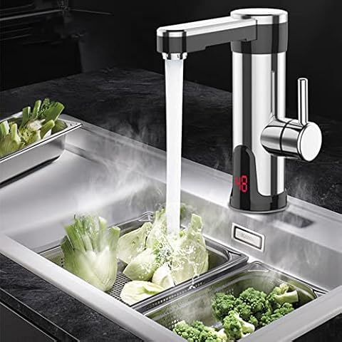 Electric Instant Heater Tap 3000W 220V Tankless Water Heater Tap Mixer Tap Instant Tankless Heated Tap Hot and Cold Water Tap with LED Digital Display for Home Kitchen Bathroom Sink Cover