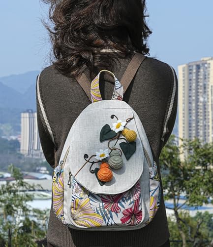 Image of Small Canvas Backpack, Retro Boho Washed Hippie for Women Daily Commute (Gourd Decorations)