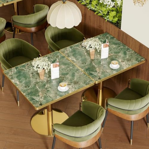 Image of 63 inch Square Dining Table, Tulip Table with 1.2 inch Thick Sintered Stone Tabletop and Golden Metal Pedestal Base, Small Square Dining Tables for Diner,Bar,Restaurant,kitchen,Bakery,Apartment (Verde Alpi)
