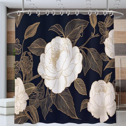 Rideau de douche 180x200 bleu fleurs en tissu polyester imperméable - 3