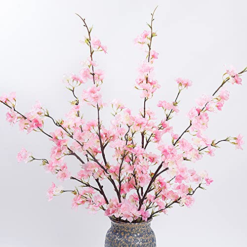LESING Lot de 4 fleurs de cerisier artificielles en soie - Branches de cerisier hautes en fleurs de pêcher - Arrangement pour mariage, maison, bureau, décoration de fête (Rose-1) Cover