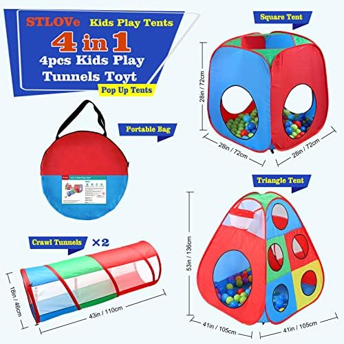 4 in 1 Pop Up Play Tent with Tunnel, STLOVe Kids Playhouse, Ball Pit for Kids/Boys/Girls in Indoor/Outdoor, Babies and Toddlers as Gift, Easy Folding with Storage Bag,Birthday and Party Gift 6 51wnCh7CD0L. AC
