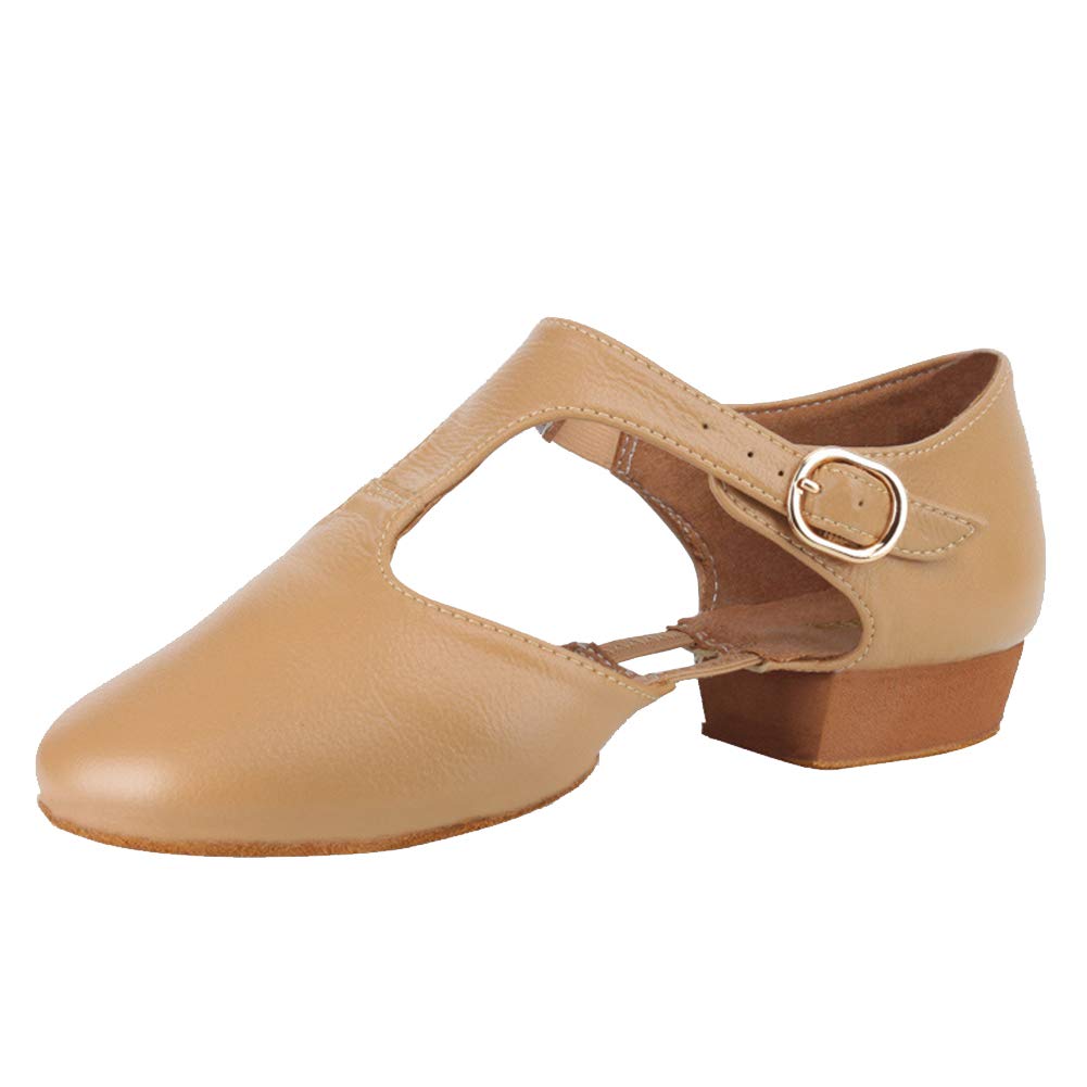 JUODVMP Zapatos de Danza Moderna Jazz para Mujer,Cómodo Ponerse Cuero Fino Zapatillas de Danza de Jazz de Práctica,Modello JS359