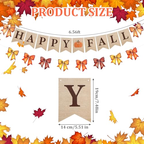 Image of Oudain 2 Pack Happy Fall Burlap Banner with Bows Garland 6.56 ft Fall Banner Decor for Fireplace Autumn Bow Garland Paper Hanging Bunting Flag Decor for Harvest Mantel Fireplace Thanksgiving Party