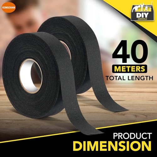Image of kongchan 2 Rolls of Wiring Harness Tape, Adhesive Resistance Heat-Proof Chemical Fiber Fabric Electrical Tape for Automotive Electrical Wrap Protection Insulation Cable Fixed(3 /4 Inch x 66 FT)