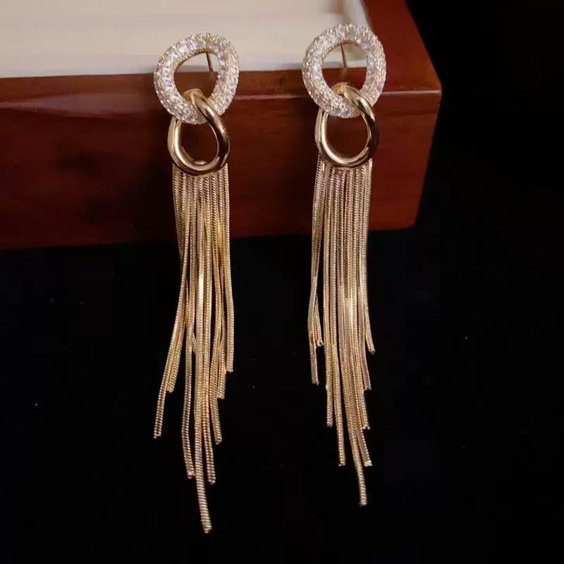 Gold Earrings for Women, Long Dangle Earrings for Women Trendy 14k Gold Plated Tassel Chain Earring Hypoallergenic Dainty Prom Dangly Earrings for Woman Cute Gold Prom Jewelry Womens3