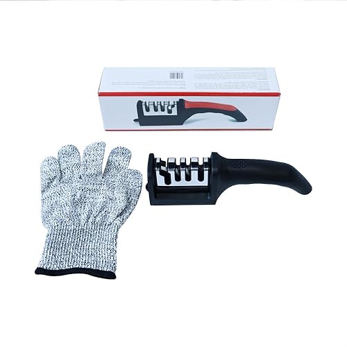 Miniatura 6 de (4 etapas) Afilador de cuchillos con guante resistente a cortes, accesorios de cuchillos de cocina 4 en 1, y cuchillos de cocina de reparación,