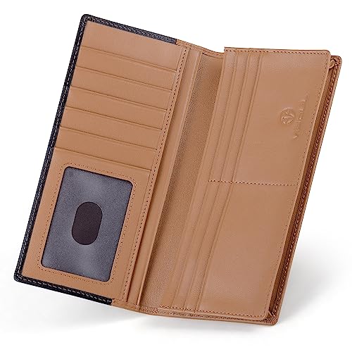 VISOUL Leather Long Checkbook Bi-fold Wallets with Zipper Pocket for Men and Women, RFID Blocking Tall Billfold Secretary Cash Wallet (Black and Brown)2