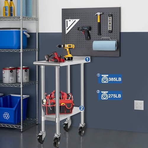 Image of HARDURA Stainless Steel Commercial Work Table with Wheels Prep & Work Metal Table 30x12 Inches Heavy Duty NSF with Casters and 2 inch Backsplash