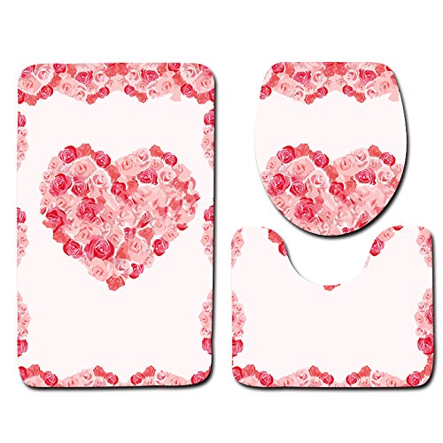 Romantic Dream Valentine'S Day Bathroom Toilet Floor Mats 3-Piece Set Of Household Bathroom Non-Slip Mats Fashion Home Decoration 50x80cm NN3