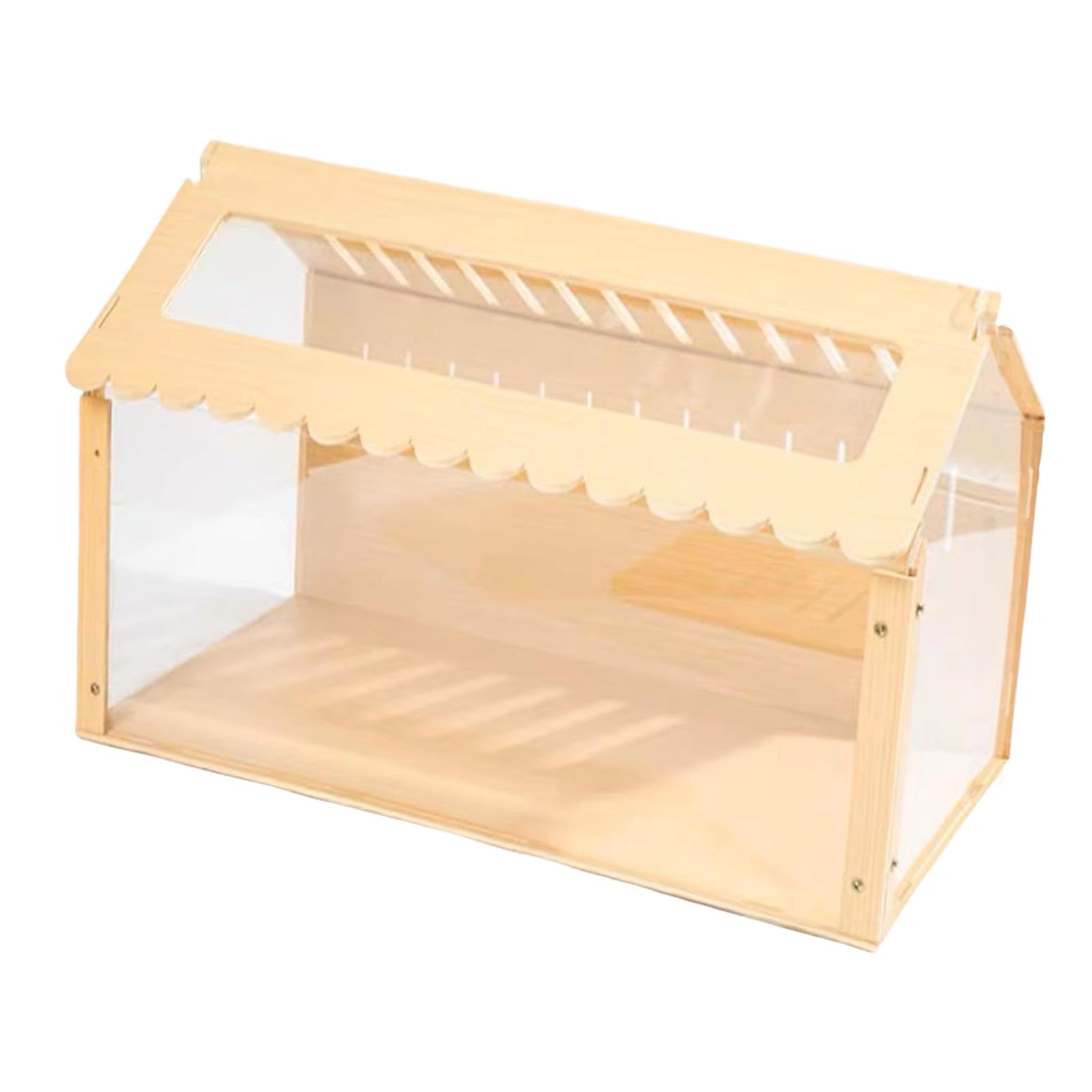 perfk Jaula de hámster Juguete de Ejercicio de Madera Peep Shed Clear Habitat Decor Durable Chew Toy Nesting Villa Ratones Rat Habitat para Rutin Chicken, 60x32x38CM