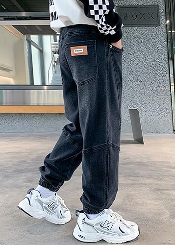 Kids Boy Casual Washed Cotton Elastic Waist Cargo Jogger Denim Jeans Pants with Pockets 6-16Years 5