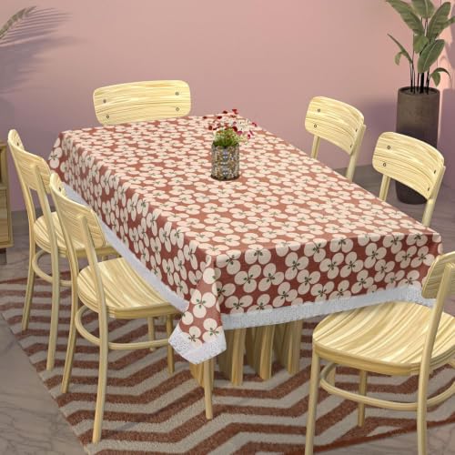 Image of Dakshya Industries 6 Seater PVC Waterproof Dining Table Cover 60x90 Inch | Floral Printed Washable Table Cloth with Lace Border