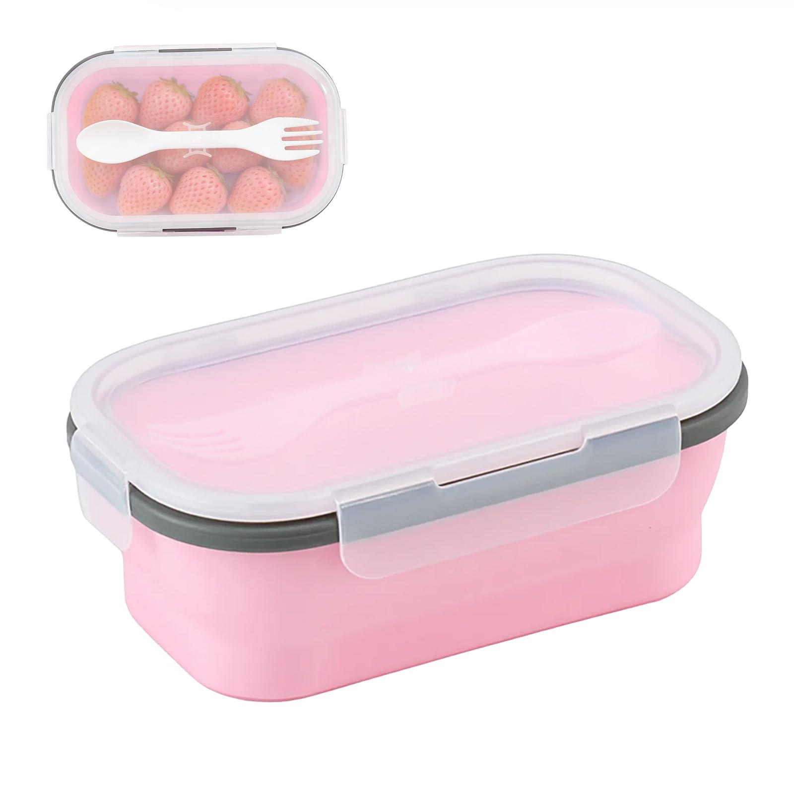 Rthynti 1000ml Silicone Bento Lunch Box, Collapsible Food Storage Containers with Lid and 2 in 1 Spoon Fork, Retractable Lunch Box for School, Traveling, Working, Camping