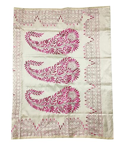 Image of Women's Hand Embroidered Cotton Silk Kantha Stitch Saree with Blouse Piece (SB430324 TWD83)