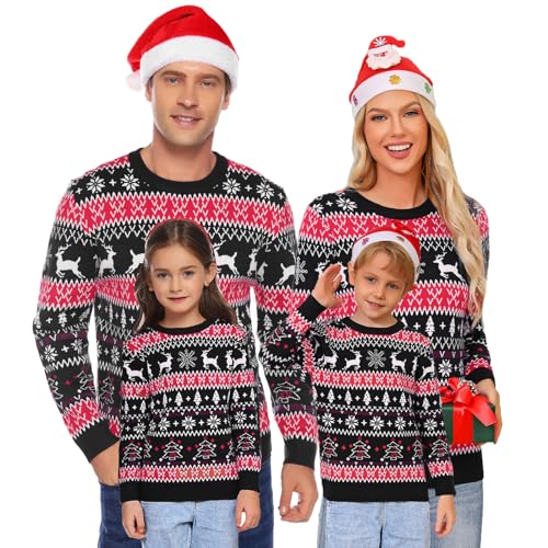 Totatuit Family Matching Christmas Sweater Reindeer Snowflakes Sweater Pullover for Women/Men/Boys/Girls Black_1 XXL Men