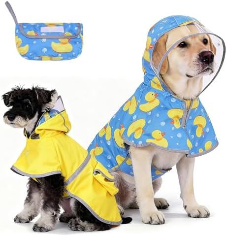KOOLTAIL Dog Raincoats for Small Medium Dogs, Reversible Pet Rain Jacket Coat, Waterproof Reflective Puppy Poncho with Leash Hole, Adjustable Clear Hooded Double Layer with Easy Storage Pocket, S