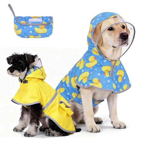KOOLTAIL Dog Raincoats for Small Medium Dogs Reversible Pet Rain Jacket Coat Waterproof Reflective Puppy Poncho with Leash Hole Adjustable Clear Hooded Double Layer with Easy Storage Pocket S
