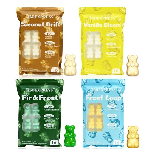 360EXPRESS Wax Melts Gift Set - Sweet Treats Variety Pack - 64 Cute Bear Wax Cubes for Warmers - Features Fir&Frost, Vanilla Bloom, Coconut Drift, Frost Loop Premium Scents