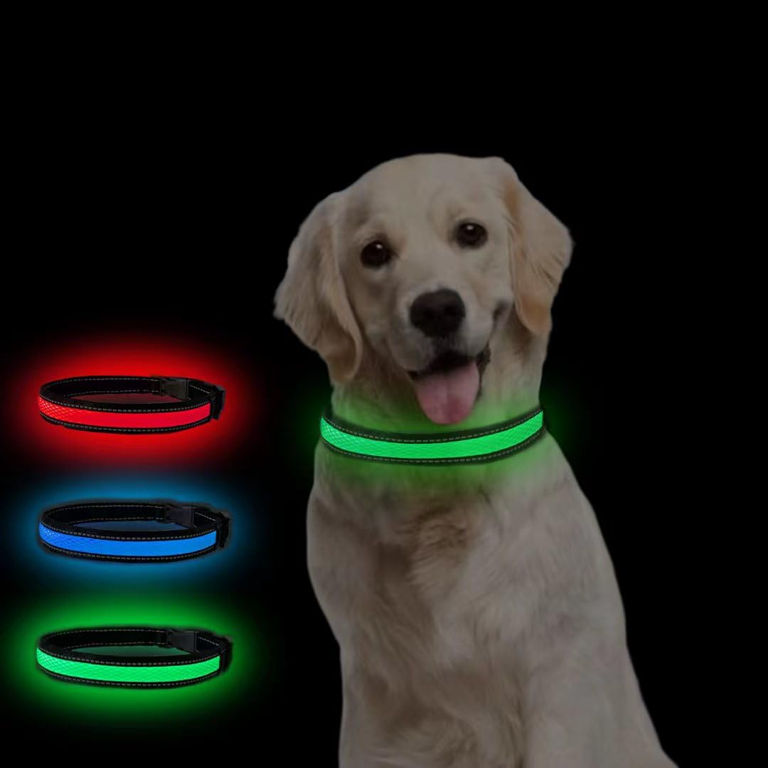 COMOIL Waterproof Led Dog Collar, USB Rechargeable Light Up Dog Collar，Adjustable Fit Glow Collar for Walking, Jogging and Running at Night(Green S)